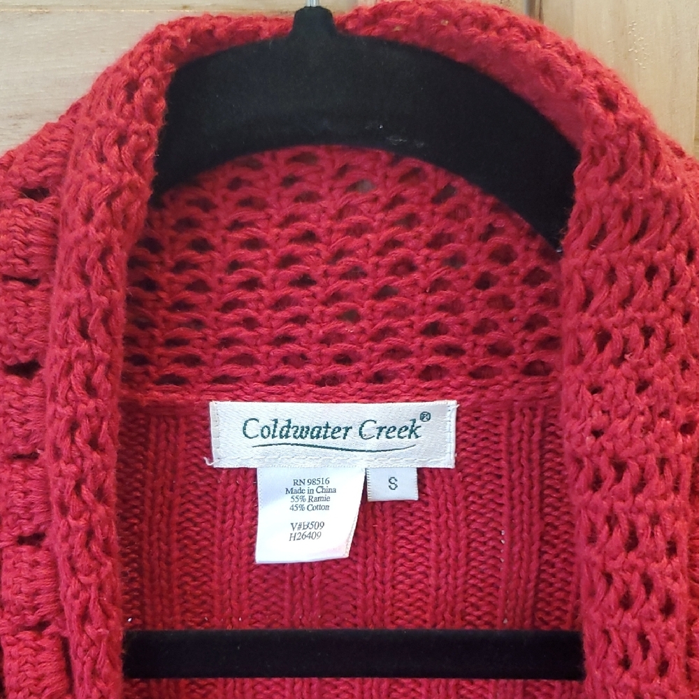 Coldwater Creek Open knit crochet boho style Women's Rich Red Cardigan SZ S - Picture 2 of 11